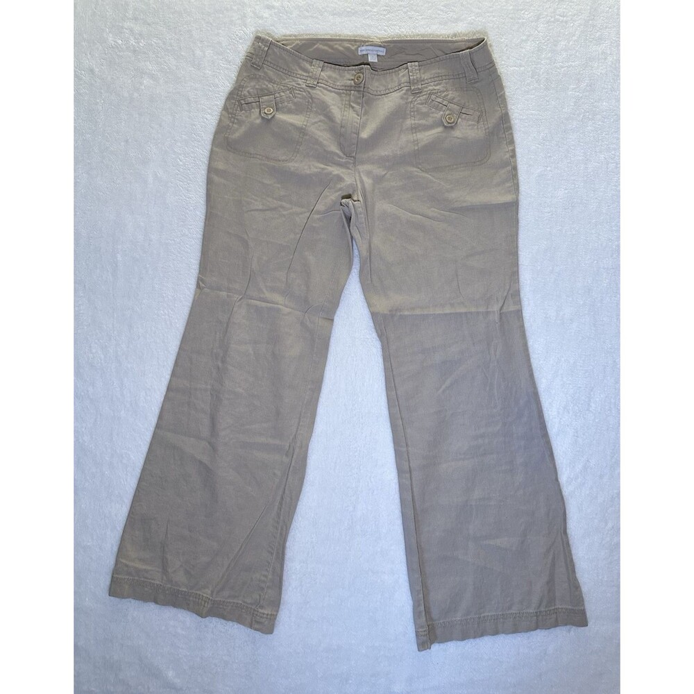 New York & Company Tan Linen Bell Bottom Boot Cut Pants Size 12 55% Linen (8031)